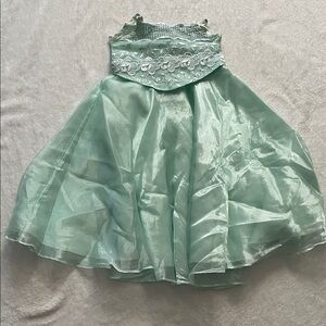 Mint Green Organza Party Dress with Floral Waist Detail